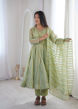 DESIGNER ZARI STRIPED FESTIVE WEAR GOWN