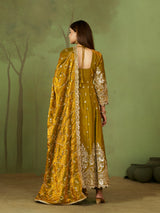 HEAVY GOLD ZARI EMBROIDERED ANARKALI GOWN WITH DUPATTA