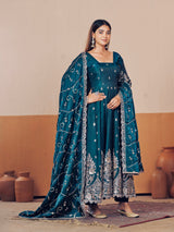 HEAVY GOLD ZARI EMBROIDERED ANARKALI GOWN WITH DUPATTA