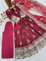 KIDS PEACOCK EMBROIDERED ANARKALI GOWN PENT WITH DUPATTA