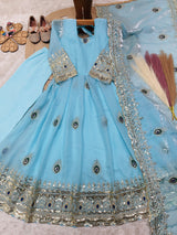 KIDS PEACOCK EMBROIDERED ANARKALI GOWN PENT WITH DUPATTA