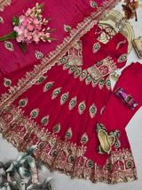 PEACOCK EMBROIDERED SILK ANARKALI GOWN SET WITH DUPATTA
