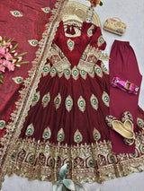 PEACOCK EMBROIDERED SILK ANARKALI GOWN SET WITH DUPATTA