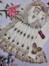 PEACOCK EMBROIDERED SILK ANARKALI GOWN SET WITH DUPATTA