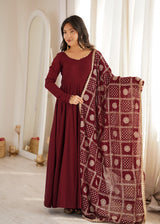 DESIGNER ANARKALI DRESS WITH PEARL NECKLINE & EMBROIDERED DUPATTA