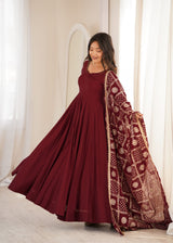 DESIGNER ANARKALI DRESS WITH PEARL NECKLINE & EMBROIDERED DUPATTA