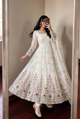 LUXURIOUS BURGUNDY EMBROIDERED ANARKALI GOWN SET FOR WEDDINGS & BRIDAL WEAR