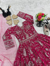 KIDS RANI PINK HEAVY EMBROIDERED FLARED ANARKALI GOWN WITH DUPATTA