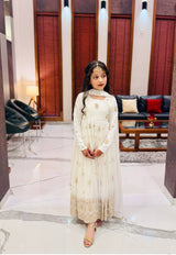 GIRLS OFF-WHITE GOLD EMBROIDERED ANARKALI GOWN WITH DUPATTA