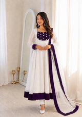 ELEGANT WHITE ANARKALI SUIT WITH PEARL EMBELLISHED BODICE