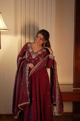 LUXURIOUS BURGUNDY GEORGETTE ANARKALI SET FOR WEDDINGS & PARTIES