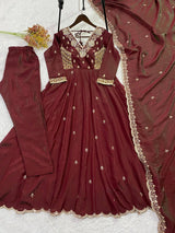 LUXURIOUS BURGUNDY GEORGETTE ANARKALI SET FOR WEDDINGS & PARTIES