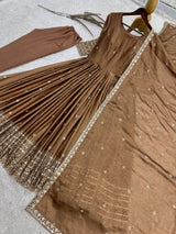 FESTIVE LONG FLARED ANARKALI GOWN SET WITH HEAVY CUFF & HEM EMBROIDERY