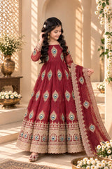 KIDS PEACOCK EMBROIDERED ANARKALI GOWN PENT WITH DUPATTA