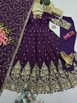 HEAVY GOLD ZARI EMBROIDERED ANARKALI GOWN WITH DUPATTA