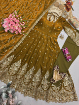 HEAVY GOLD ZARI EMBROIDERED ANARKALI GOWN WITH DUPATTA