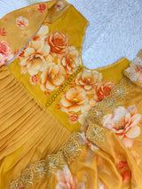 STUNNING YELLOW ROSE FLORAL FLARED ANARKALI DRESS WITH MATCHING TROUSERS