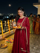 RED EMBROIDERED ANARKALI SUIT SET FOR KARWA CHAUTH & FESTIVE WEAR