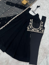 DESIGNER BLACK ETHNIC GOWN SET WITH SCALLOPED BORDER DUPATTA