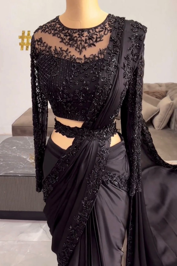 Gorgeous Black Silk Saree With Belt
