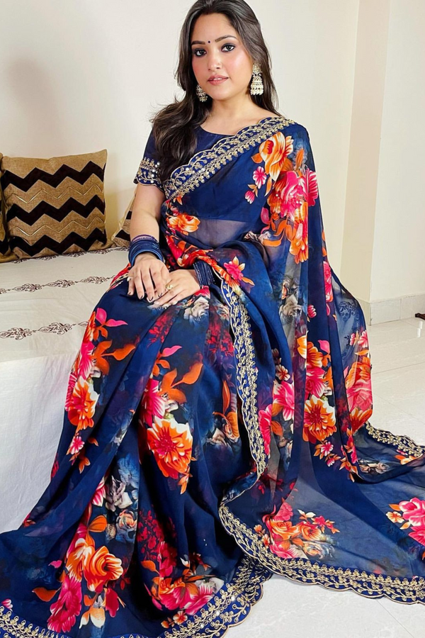 Chiffon Embroidered Saree  Work