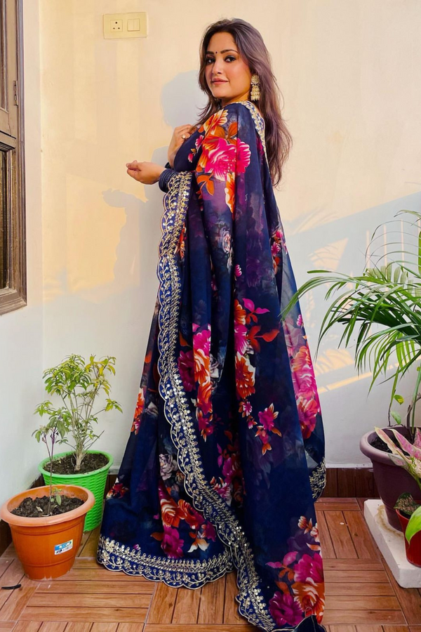 Chiffon Embroidered Saree  Work