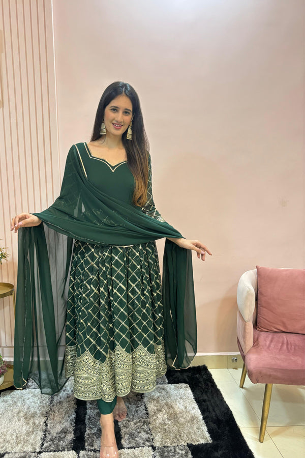 Natural Green Georgette Sequence Work Gown