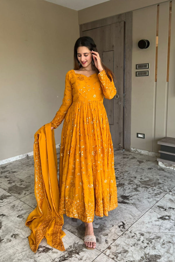 Yellow Georgette Designer Anarkali Gown