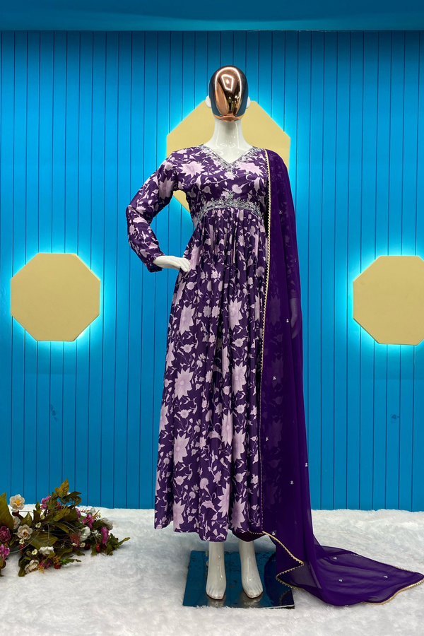 Designer Chinon Purple Alia Suit