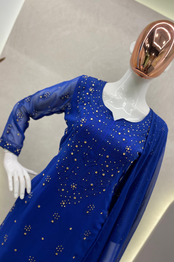 Real Blue georgette Plazo Suit