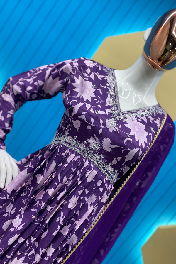 Designer Chinon Purple Alia Suit