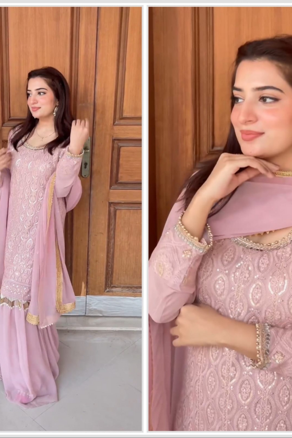 Designer Gajari Pink Sharara Suit