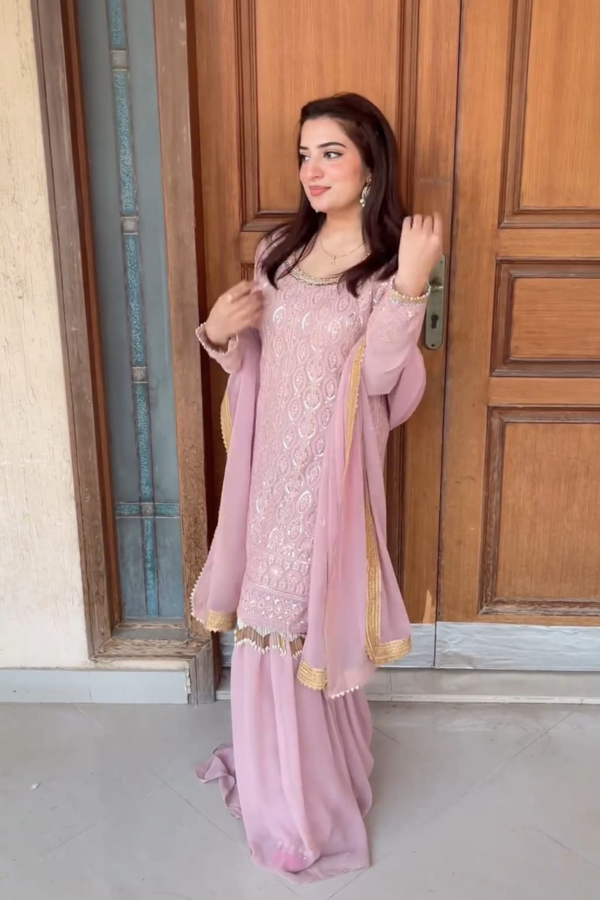 Designer Gajari Pink Sharara Suit