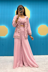 Stylish Pink Blazer and Choli  With Circular Plazo