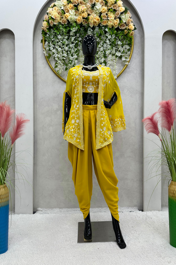 Haldi special Yellow Dhoti Choli with jacket