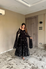 Outstanding Black Georgette Gown