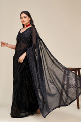 Black Bollywood Sequence Georgette Saree