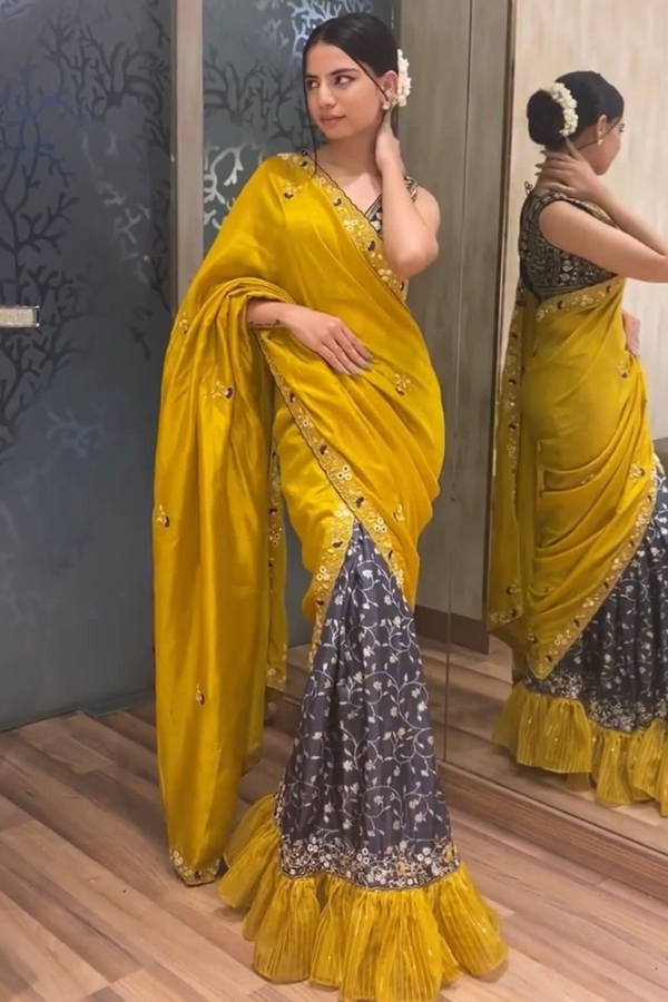 Trending 2piece Saree With sequence Work