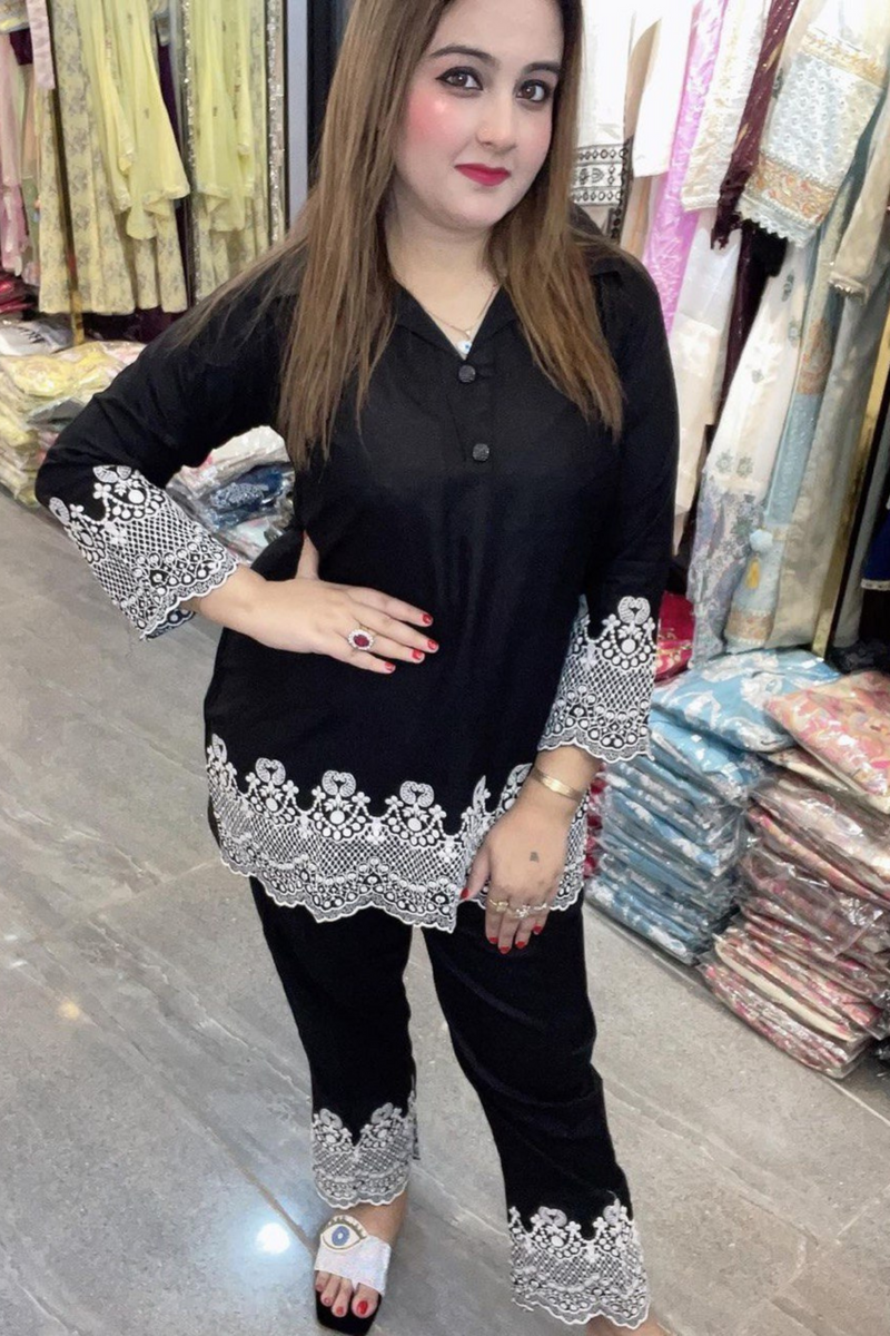 BLACK EMBROIDERY WORK TOP AND PANT