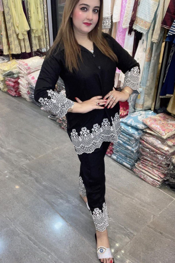 BLACK EMBROIDERY WORK TOP AND PANT