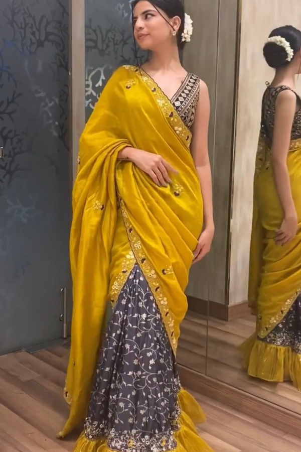 Trending 2piece Saree With sequence Work