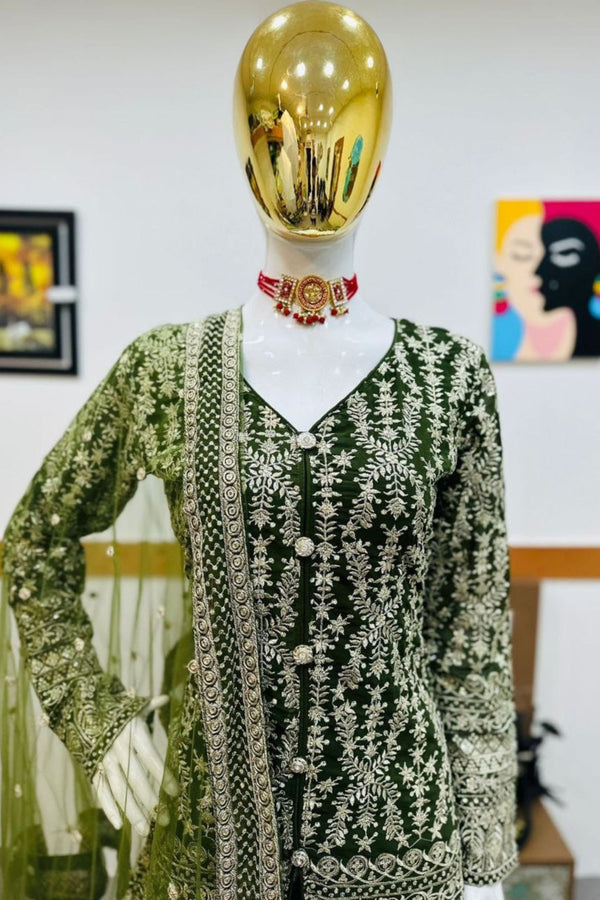 Natural Green Sharara and top with dupatta