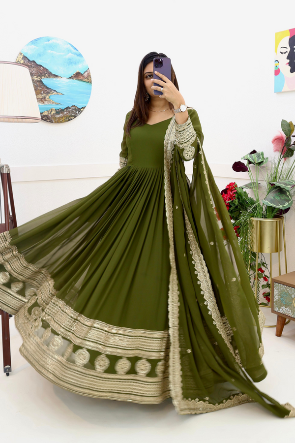 Natural Green Color georgette Gown