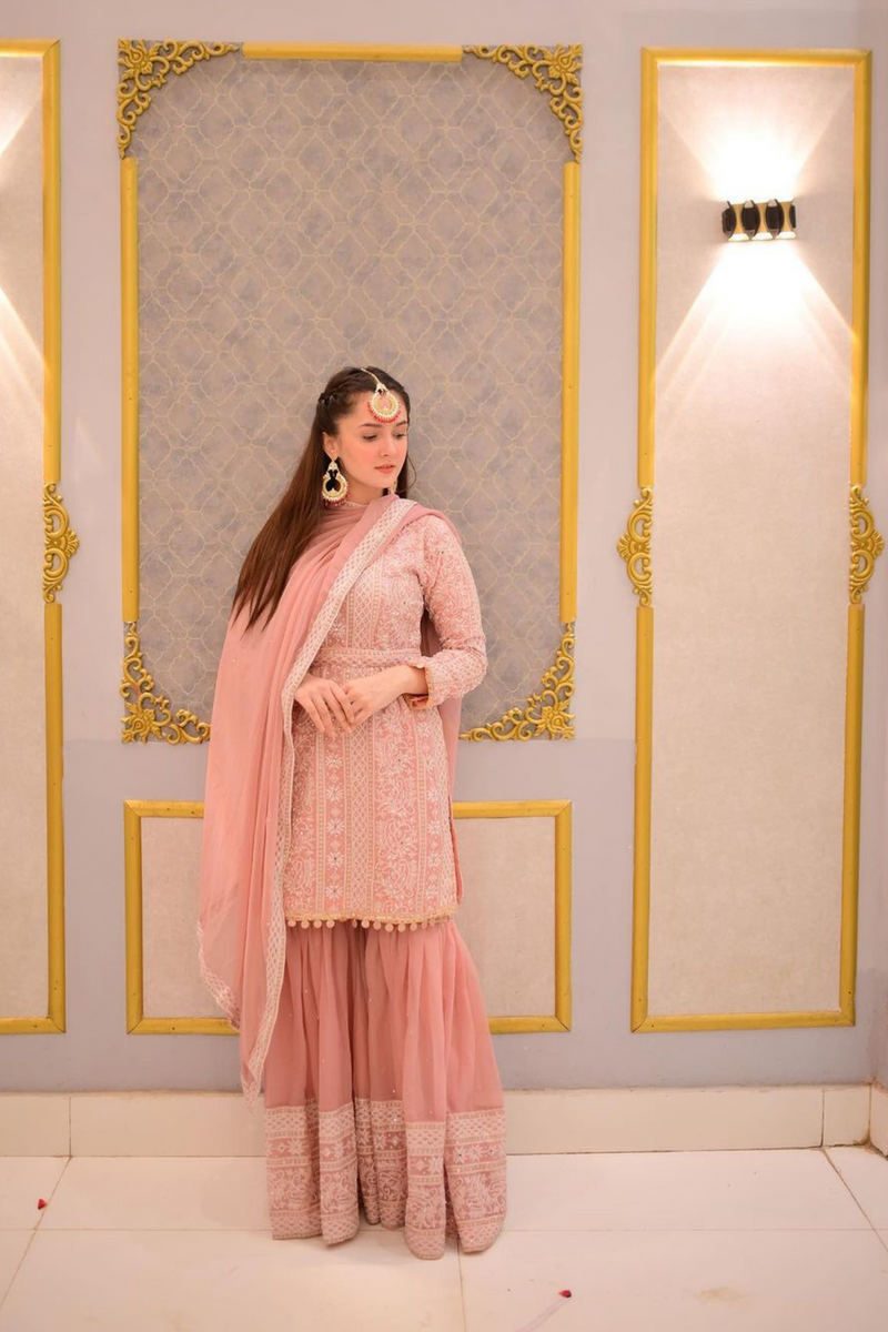 Designer Pink Georgette Sharara Suit