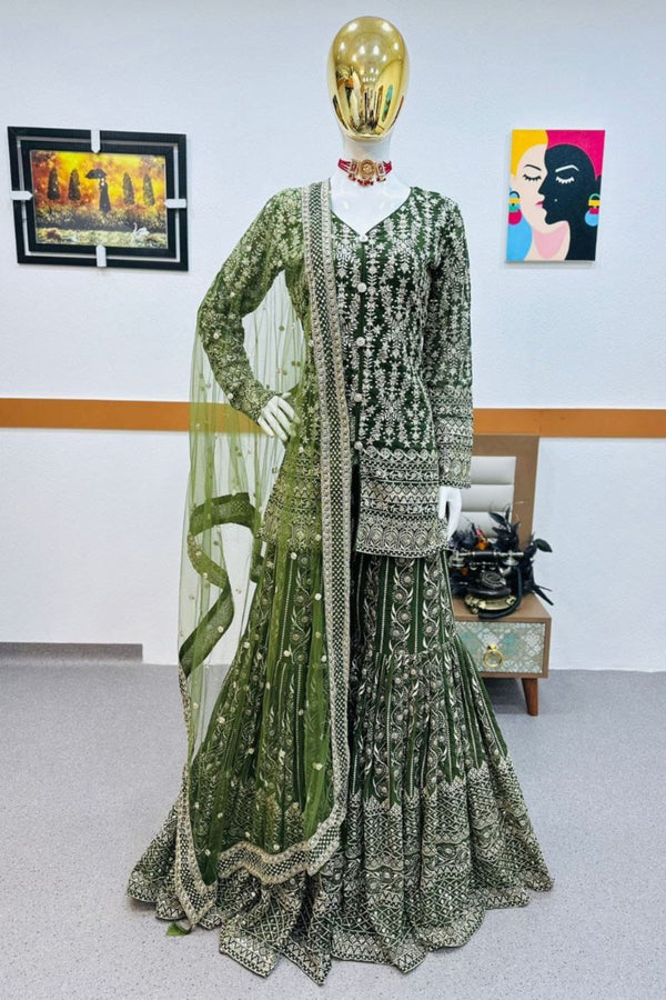 Natural Green Sharara and top with dupatta