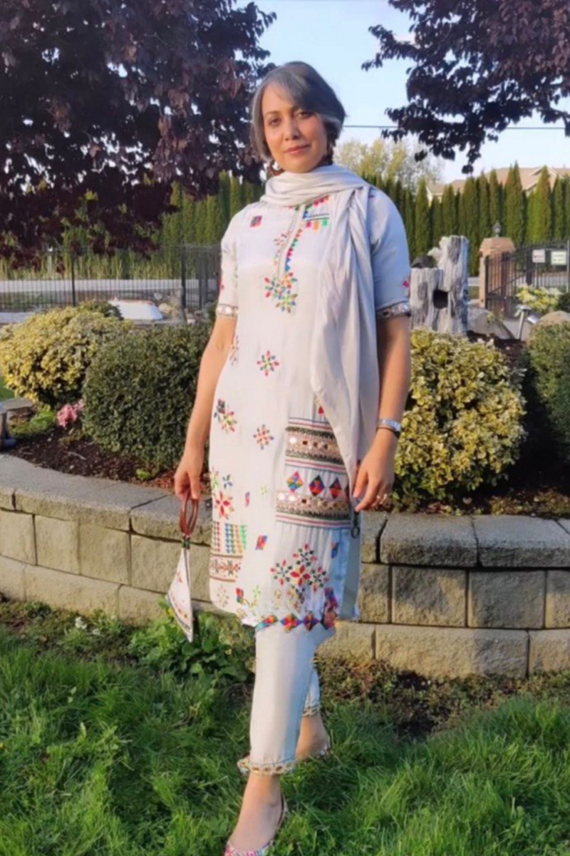 White Designer Embroidery With Mirror Work Suit