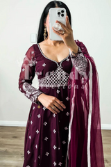 Popular Purple Cotton Embroidery Work Gown