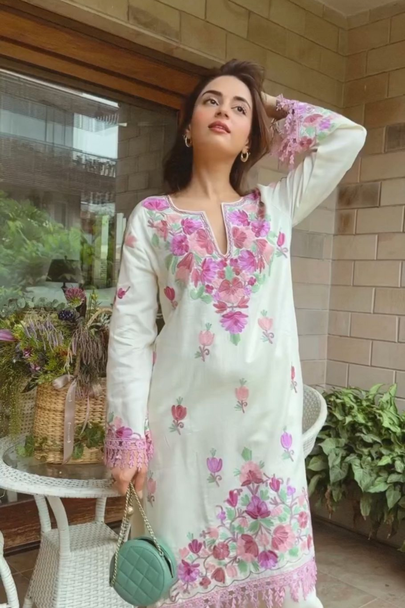 White Maslin Embroidered suit