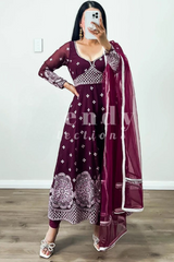 Popular Purple Cotton Embroidery Work Gown