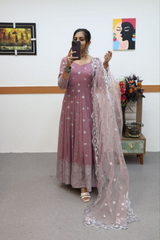 Fashionable Onion Color Gown With dupatta